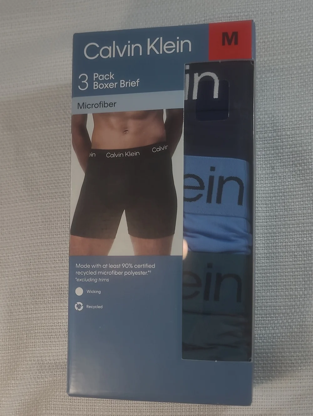 Calvin Klein Men's 3-Pack Microfiber Boxer Briefs Size Medium Black/Blue/Teal